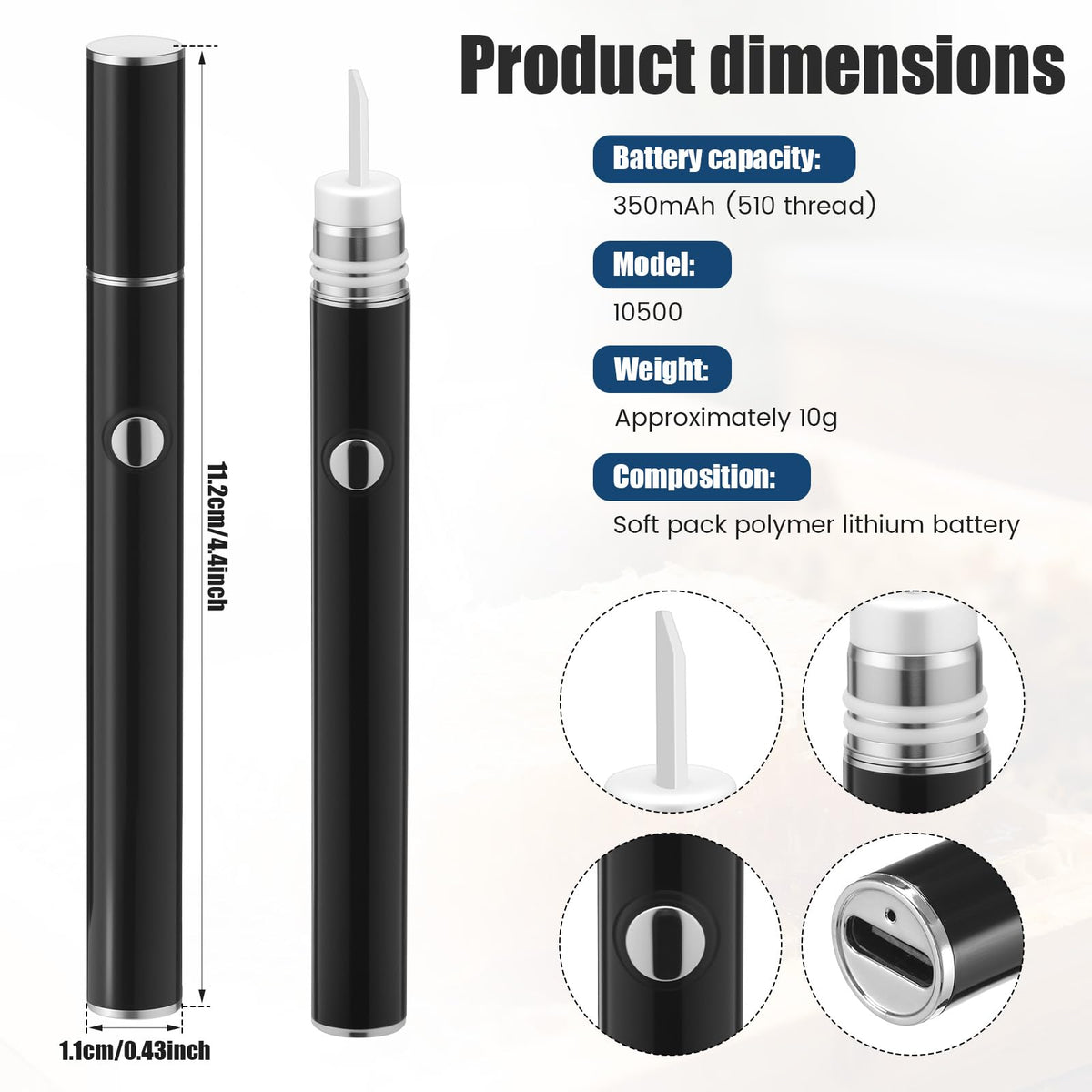 BETIMFAN hot knife showing built-in 510-thread battery for portability