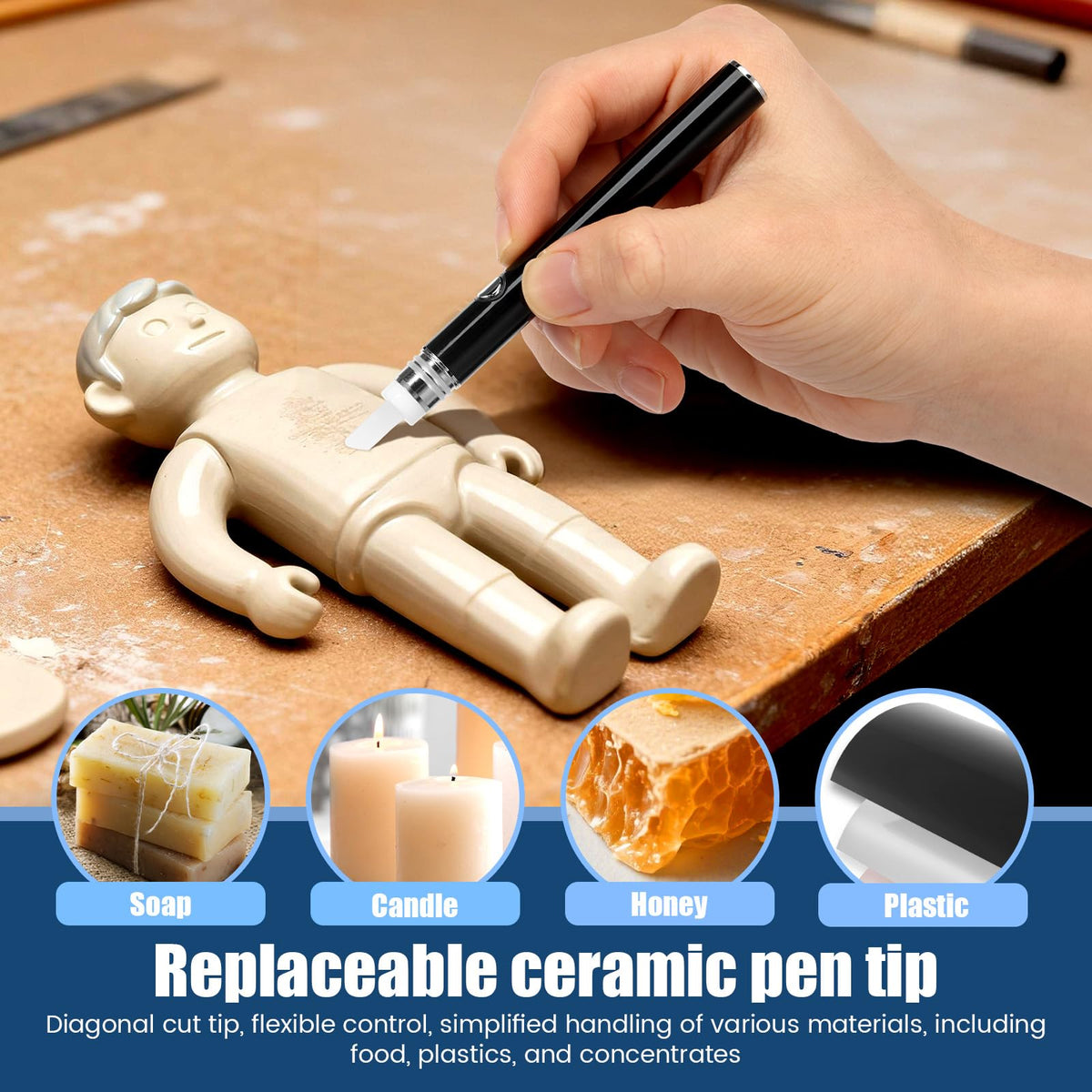 Replaceable ceramic tip with beveled edge on BETIMFAN knife