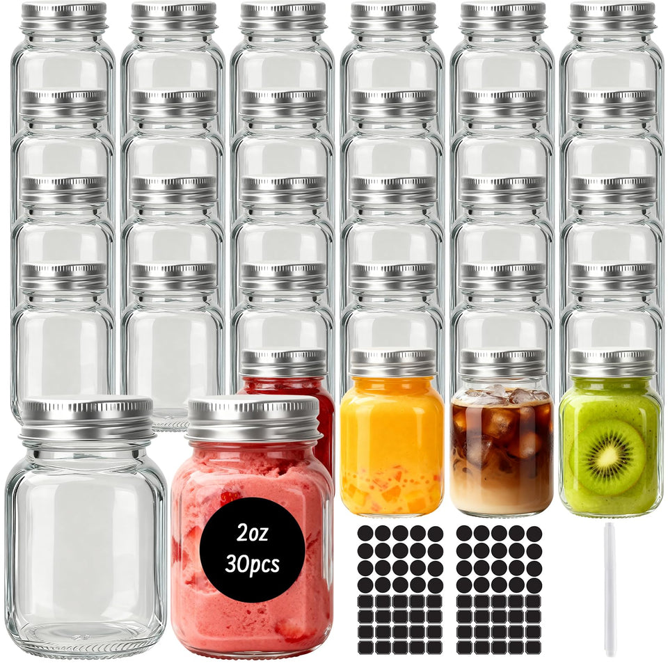 Betrome 2oz glass mason jar with silver lid, ideal for party favors and gifts.