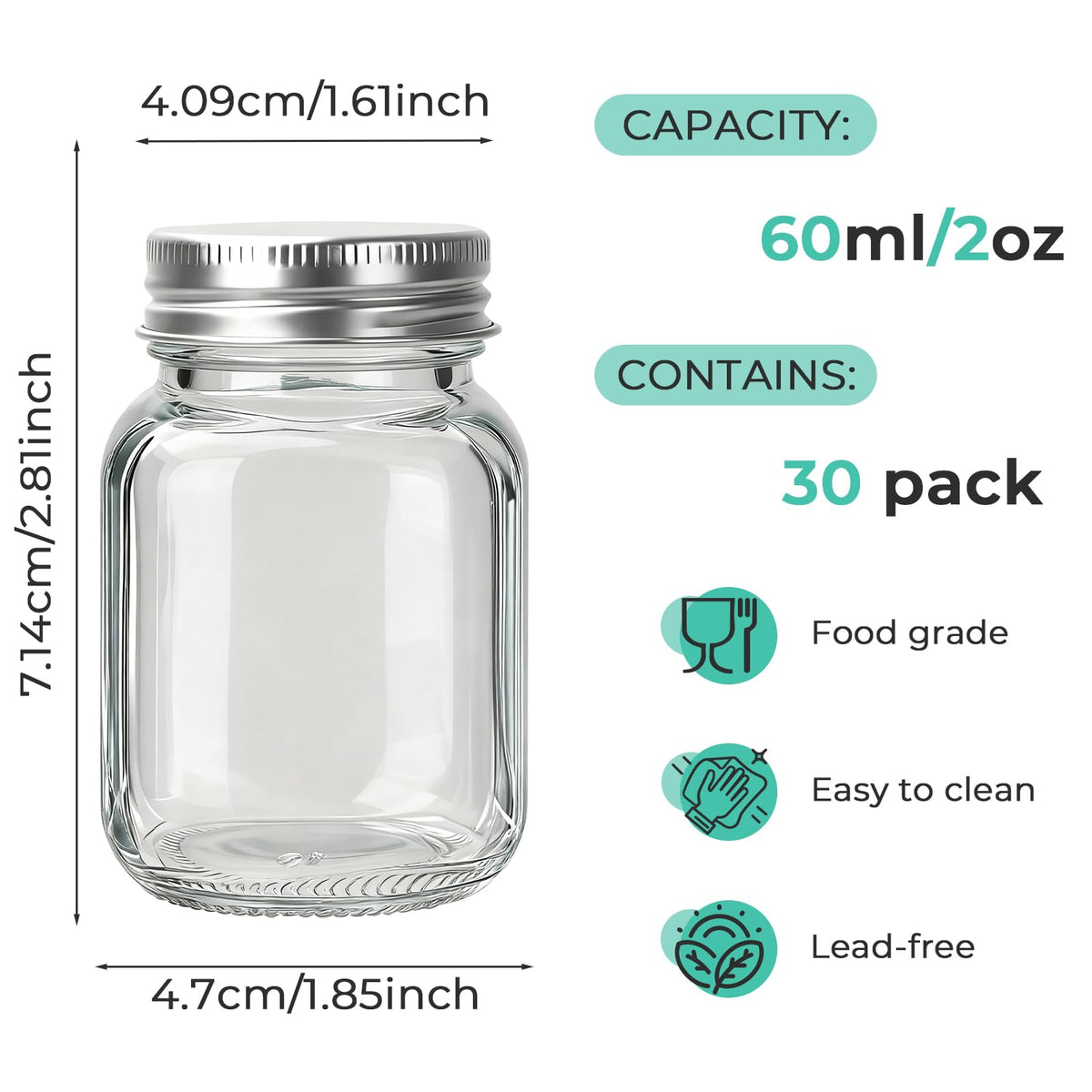 Betrome 60ml jar with tight-seal lid, perfect for sauces or jams.