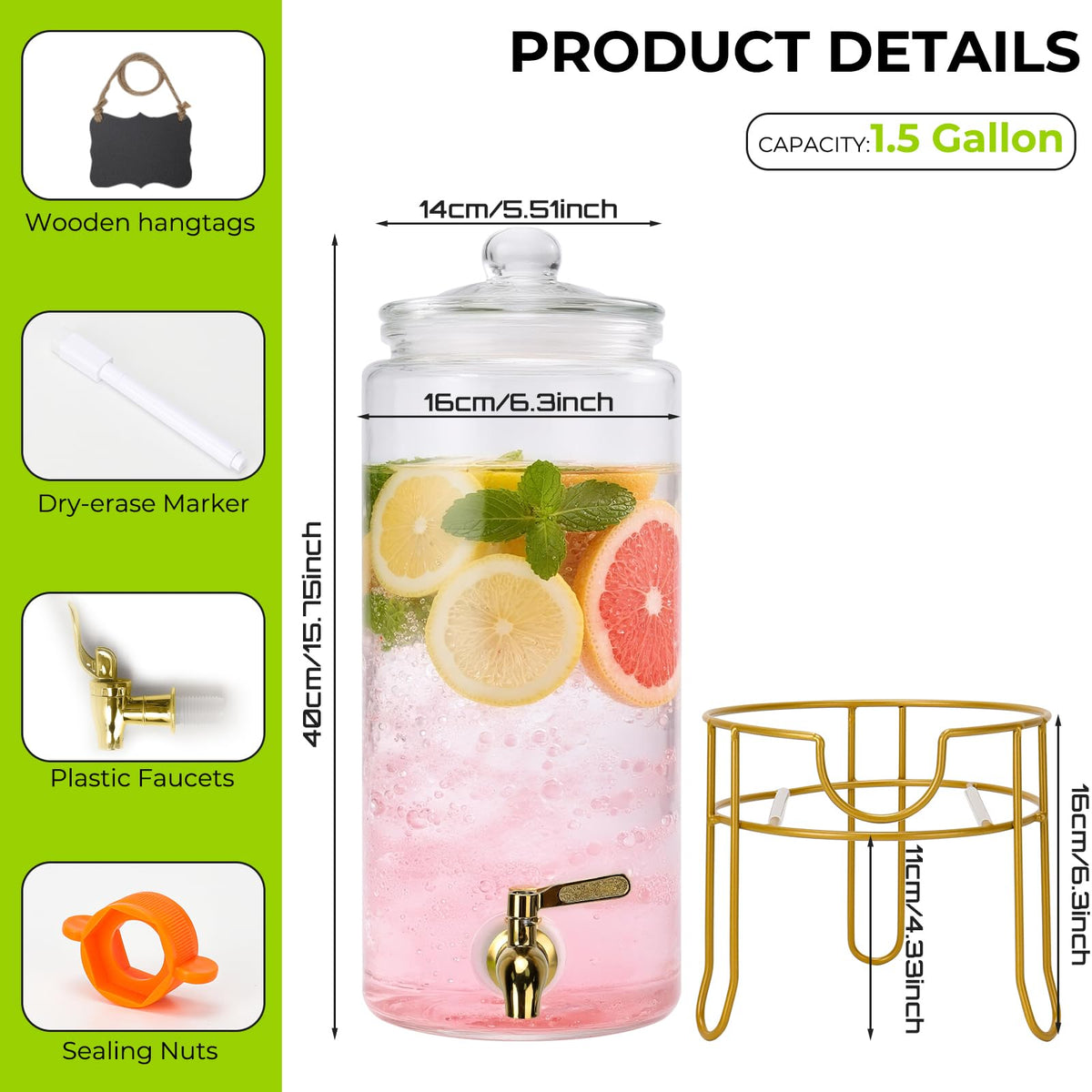Betrome stainless steel spigot close-up highlights leak-free pouring.