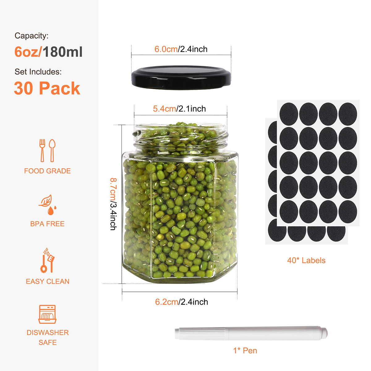 Betrome black lid on hexagon jar ensures a secure seal