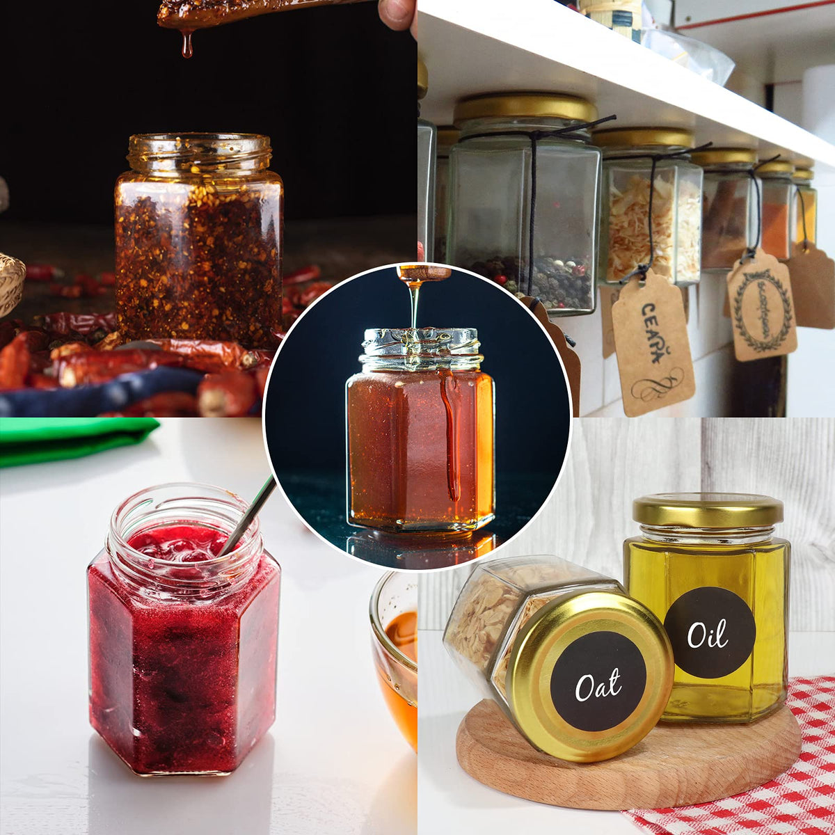 Betrome hexagon jars with labels and pen for personalized favors.