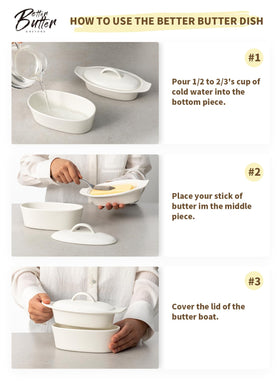 Better Butter 3-piece set shown together for convenient, stylish kitchen storage.