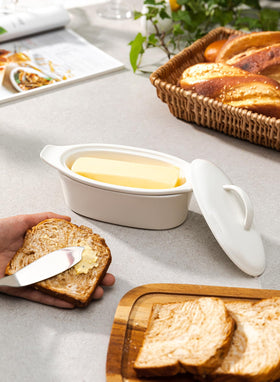 Better Butter keeper base with water line demonstrating mess-free counter presentation.