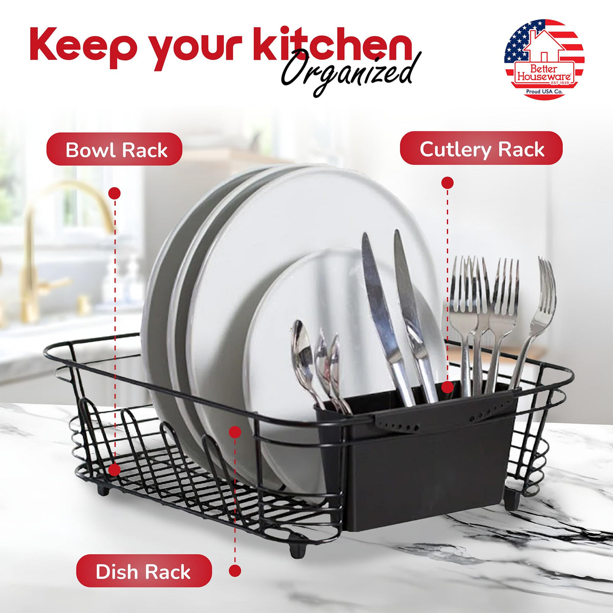 Better Houseware 2-piece set with utensil holder snaps on for easy silverware drying.