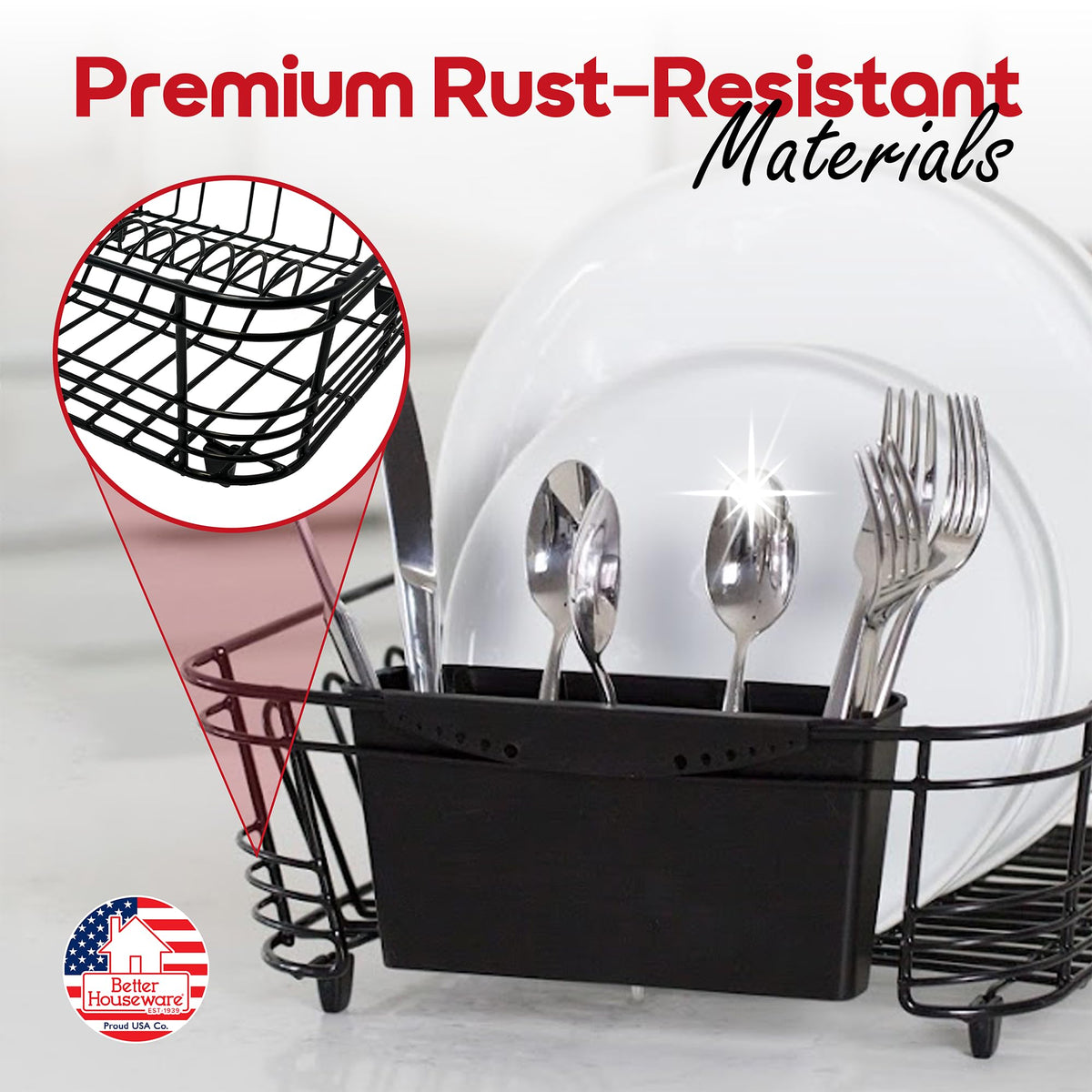 Better Houseware coated handles provide stable placement and protect sink edges.