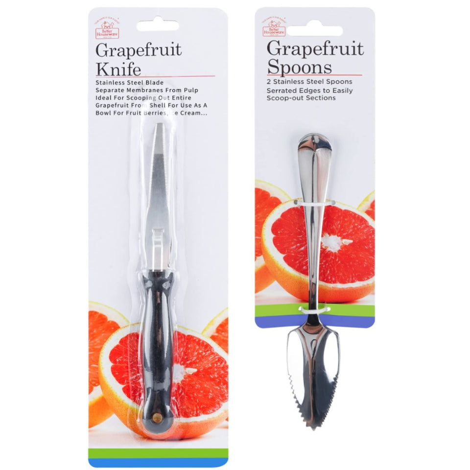 Better Houseware grapefruit spoon and knife set on countertop for citrus prep