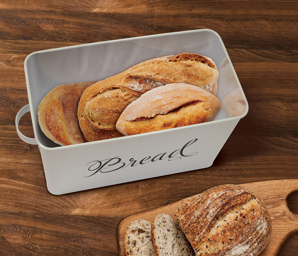 Better Kitchen Products Classic Bread Box interior ready to store two loaves