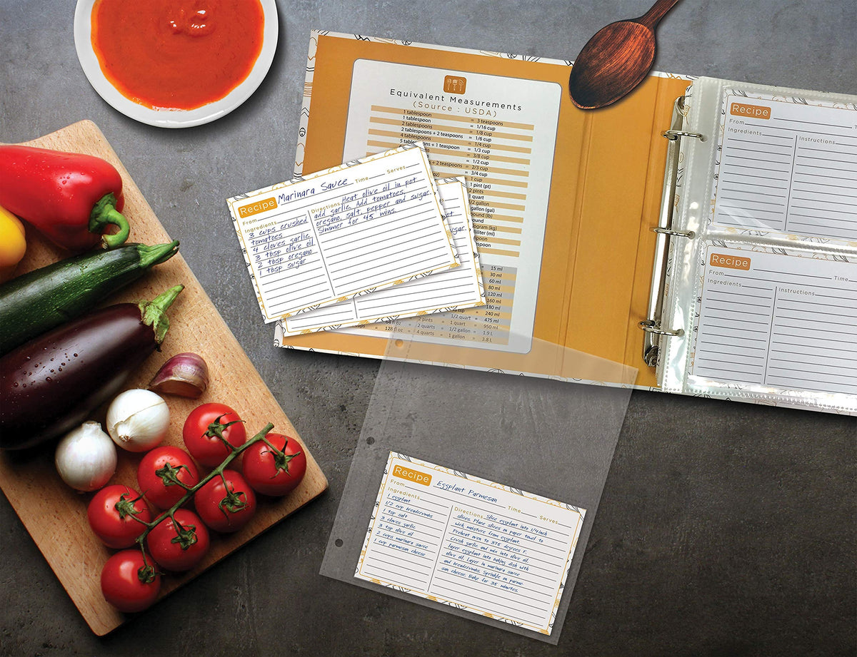Better Kitchen Products recipe binder recipe cards; double sided for notes and adjustments.