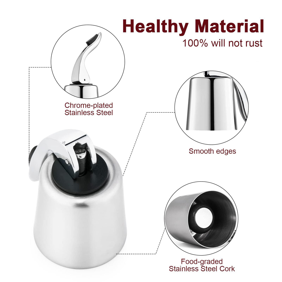 BETTFOR wine stopper silver close-up shows airtight seal