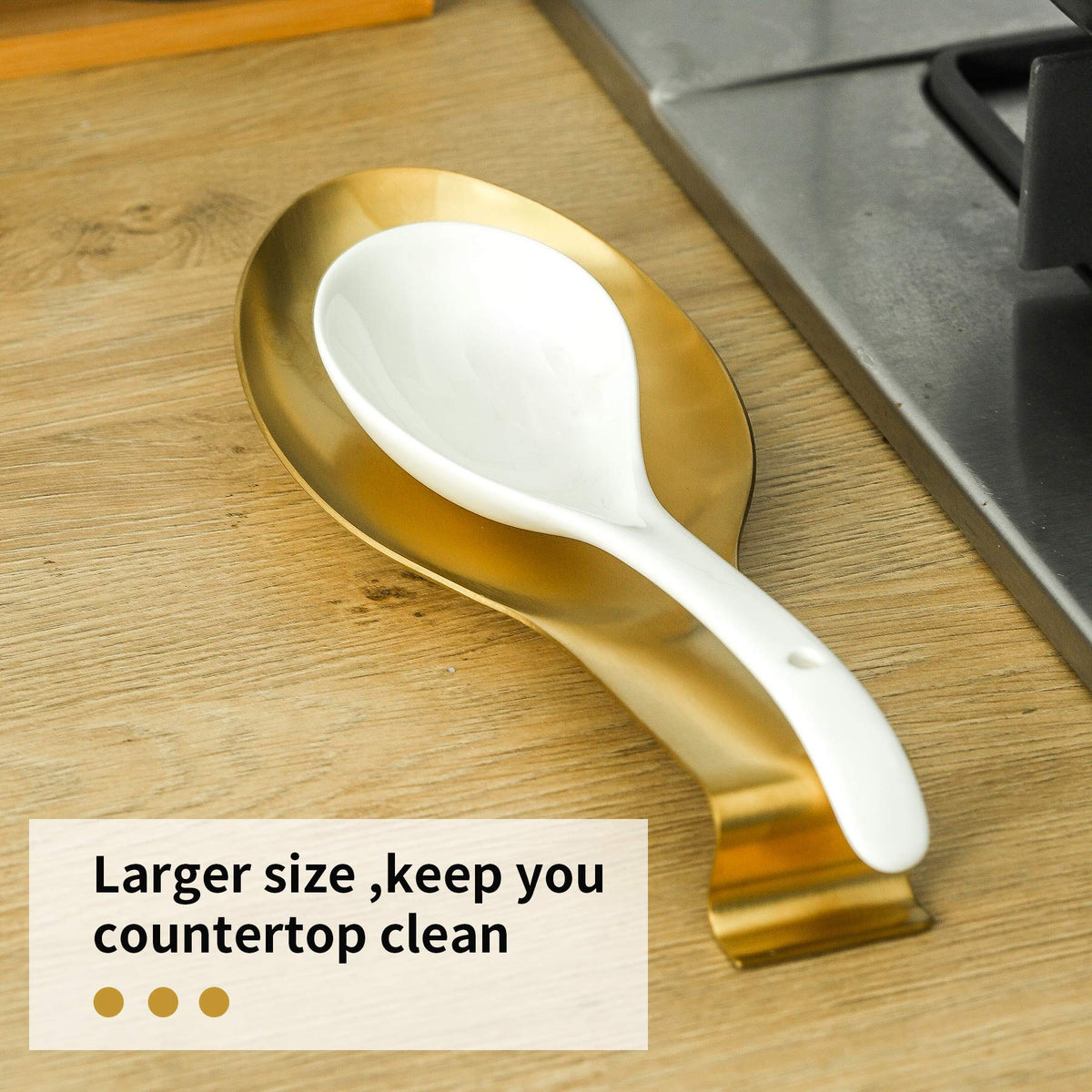 BETTWILL Gold Spoon Rest features a hanging loop for compact storage.