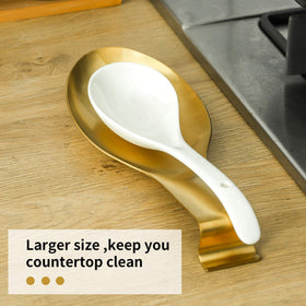 BETTWILL Gold Spoon Rest features a hanging loop for compact storage.