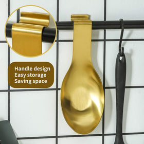 BETTWILL Gold Spoon Rest beside the coffee station catches drips and spills.