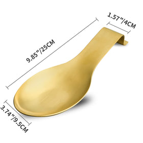 BETTWILL Gold Spoon Rest on stove top prevents drips while cooking.