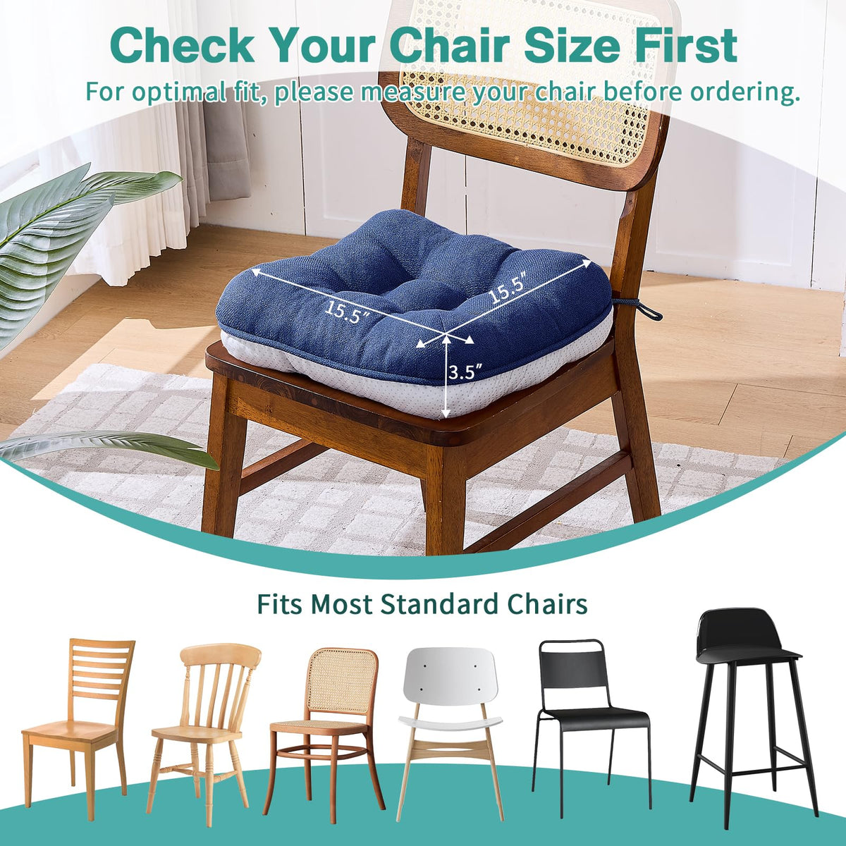BETU cushions with ties secure position on chairs during use