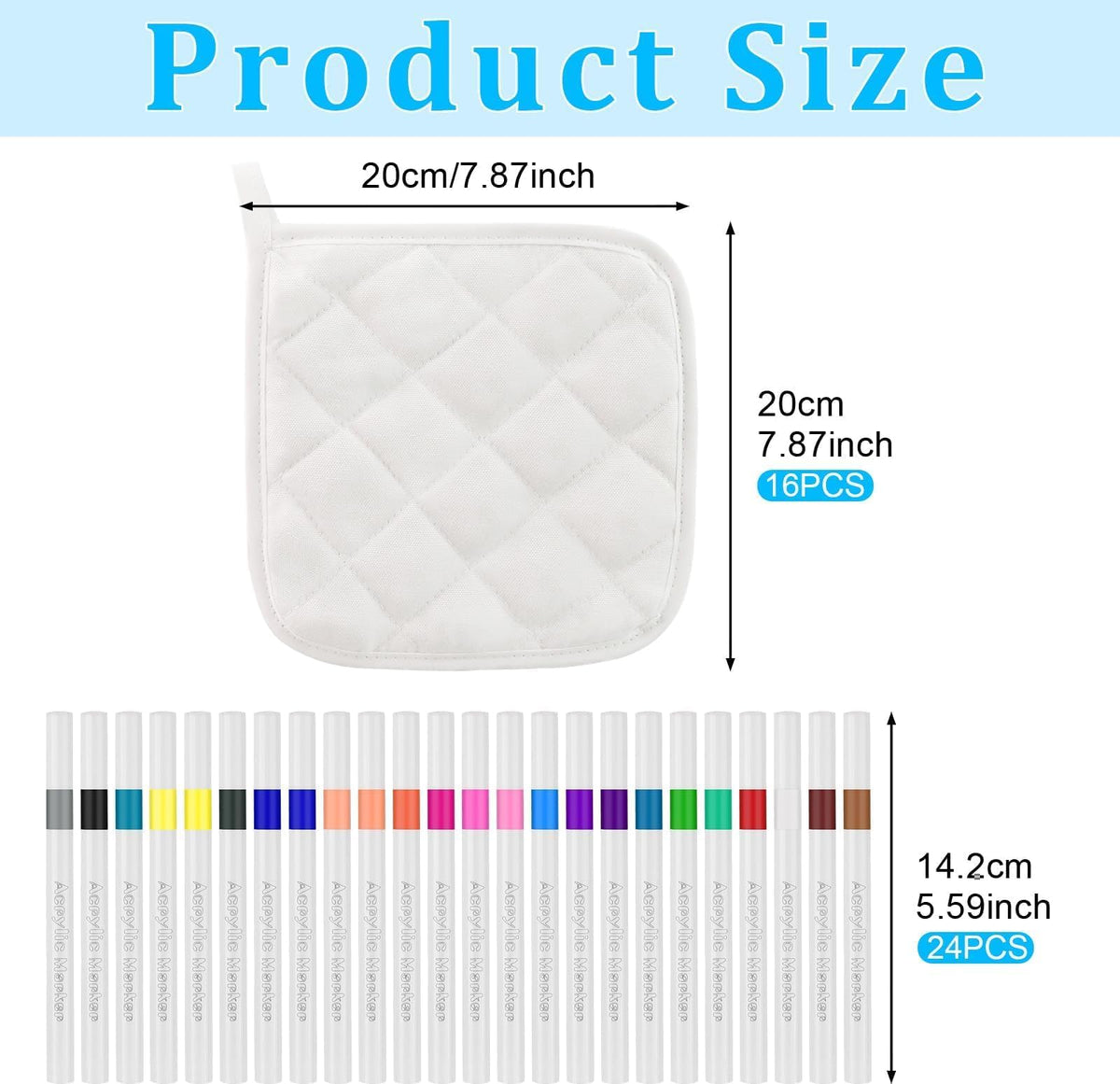 Beupy 24 color markers for vibrant decorating on pot holders.