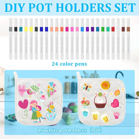 Beupy white pot holders drying with loop for easy storage.