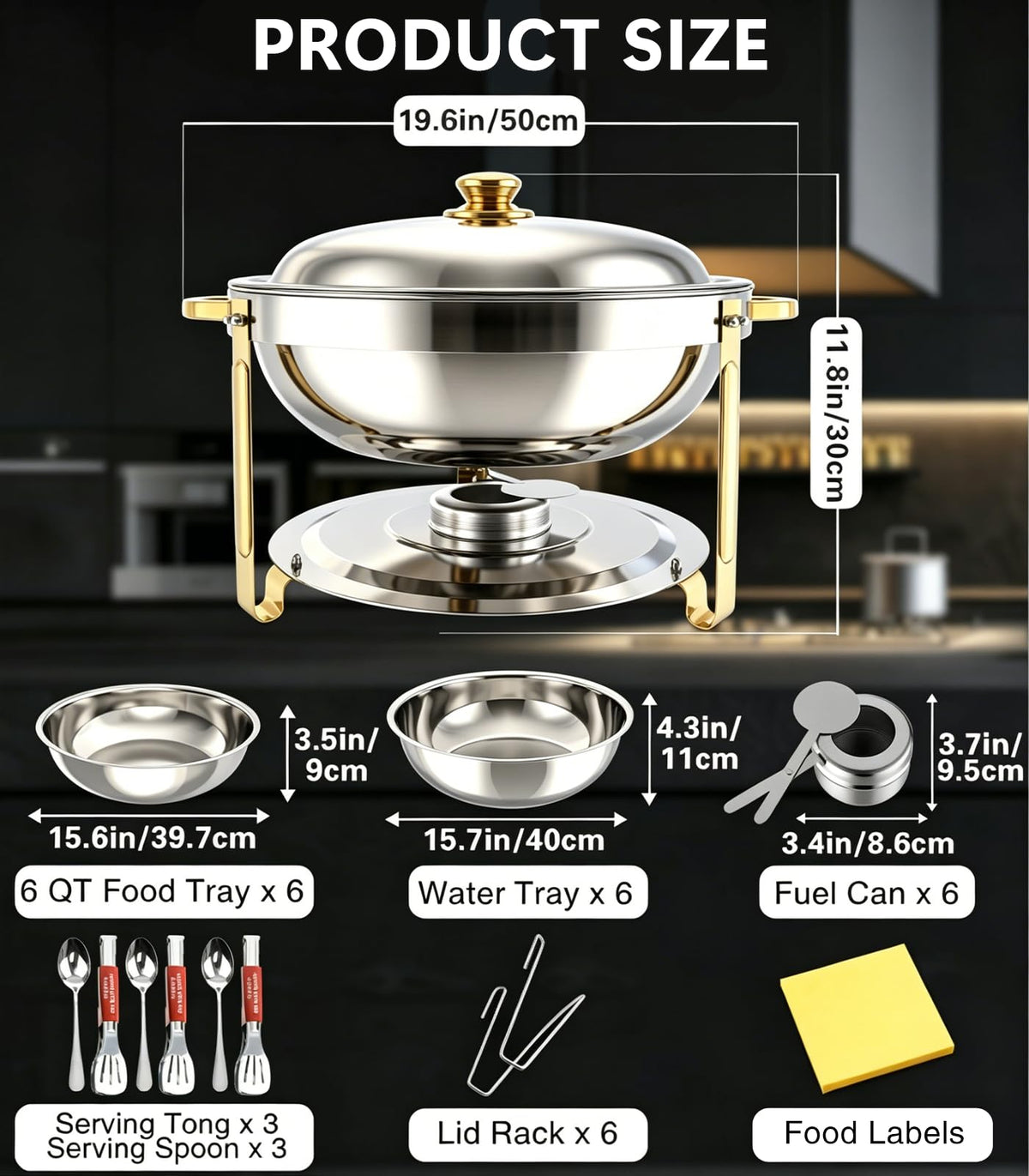 Beviliu 8QT chafing dish includes serving tongs and spoons