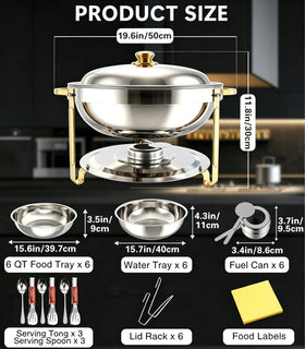 Beviliu 8QT chafing dish includes serving tongs and spoons