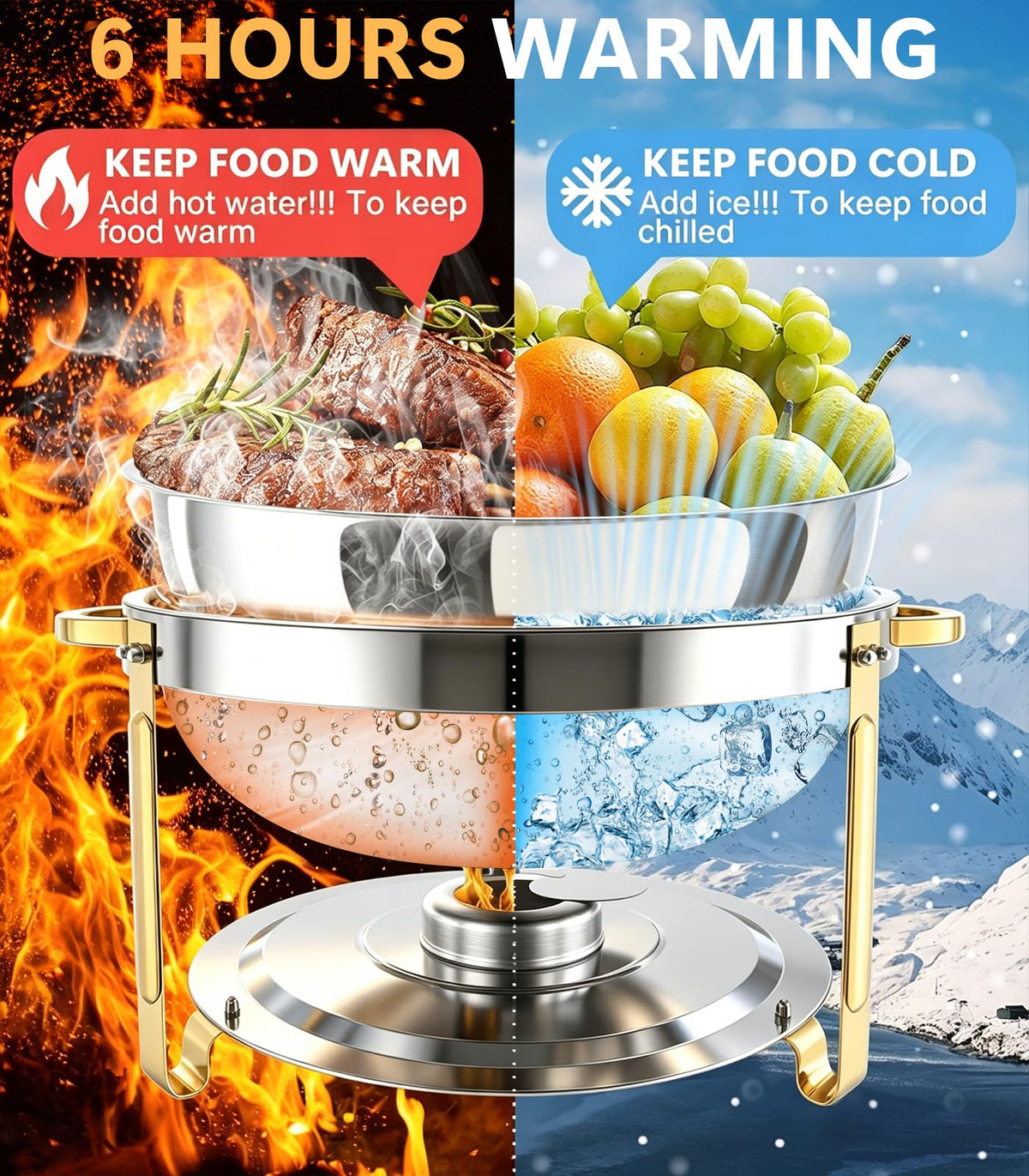 Beviliu 8QT chafing dish with smooth stainless edges for safe handling