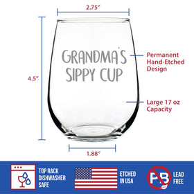 Bevvee Grandma's Sippy Cup stemless glass for casual celebrations.