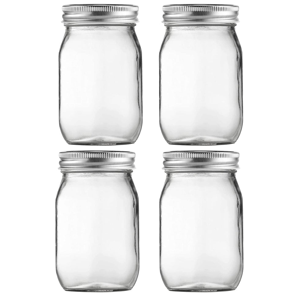BEWAVE glass mason jar 16oz with regular mouth and lid for secure storage