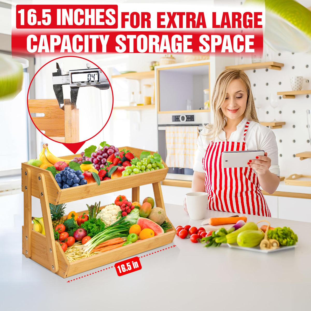 Bewbow air-flow-fruit-stand promotes freshness with wide-bar spacing.