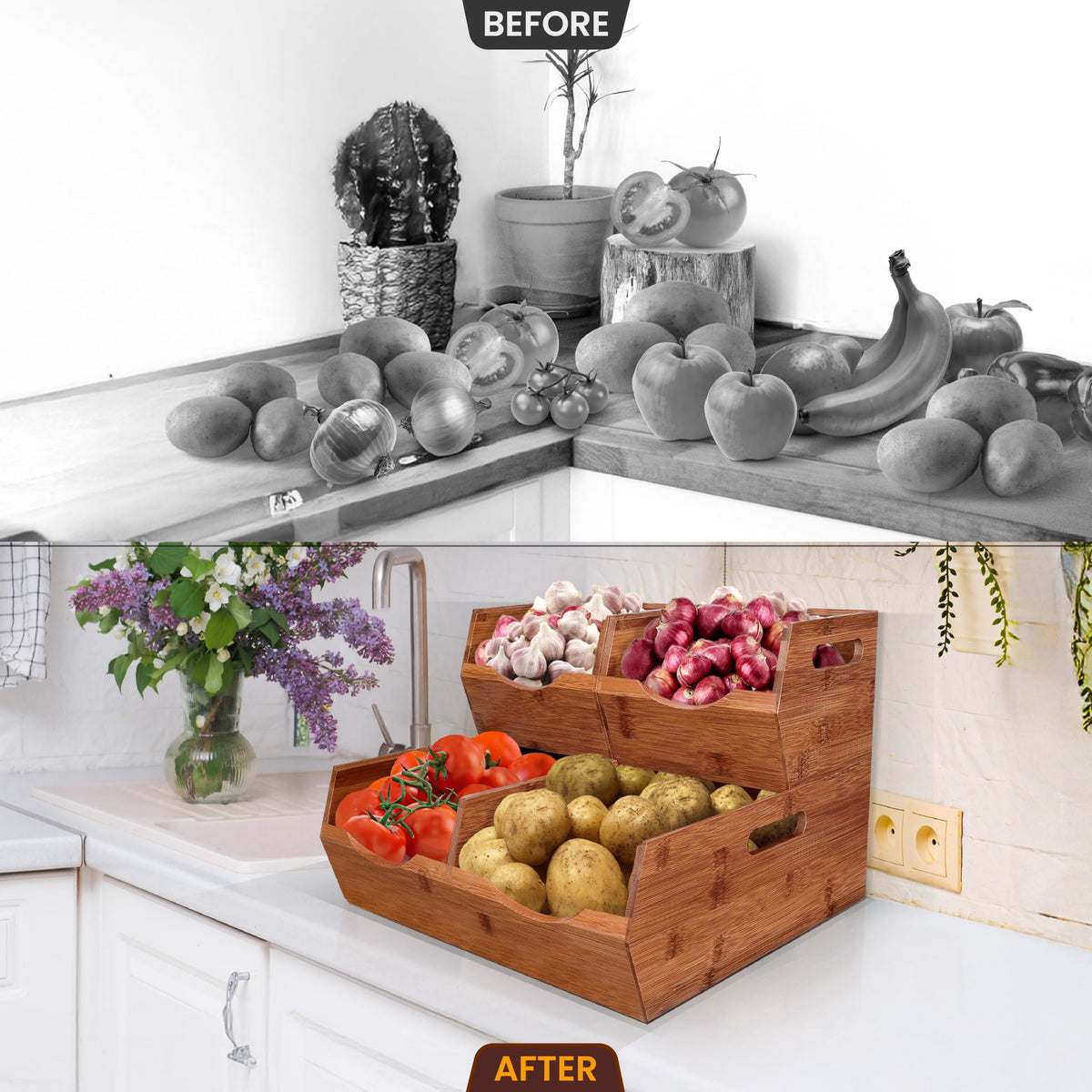 Bewbow bamboo pantry bin stack small ideal for compact items.
