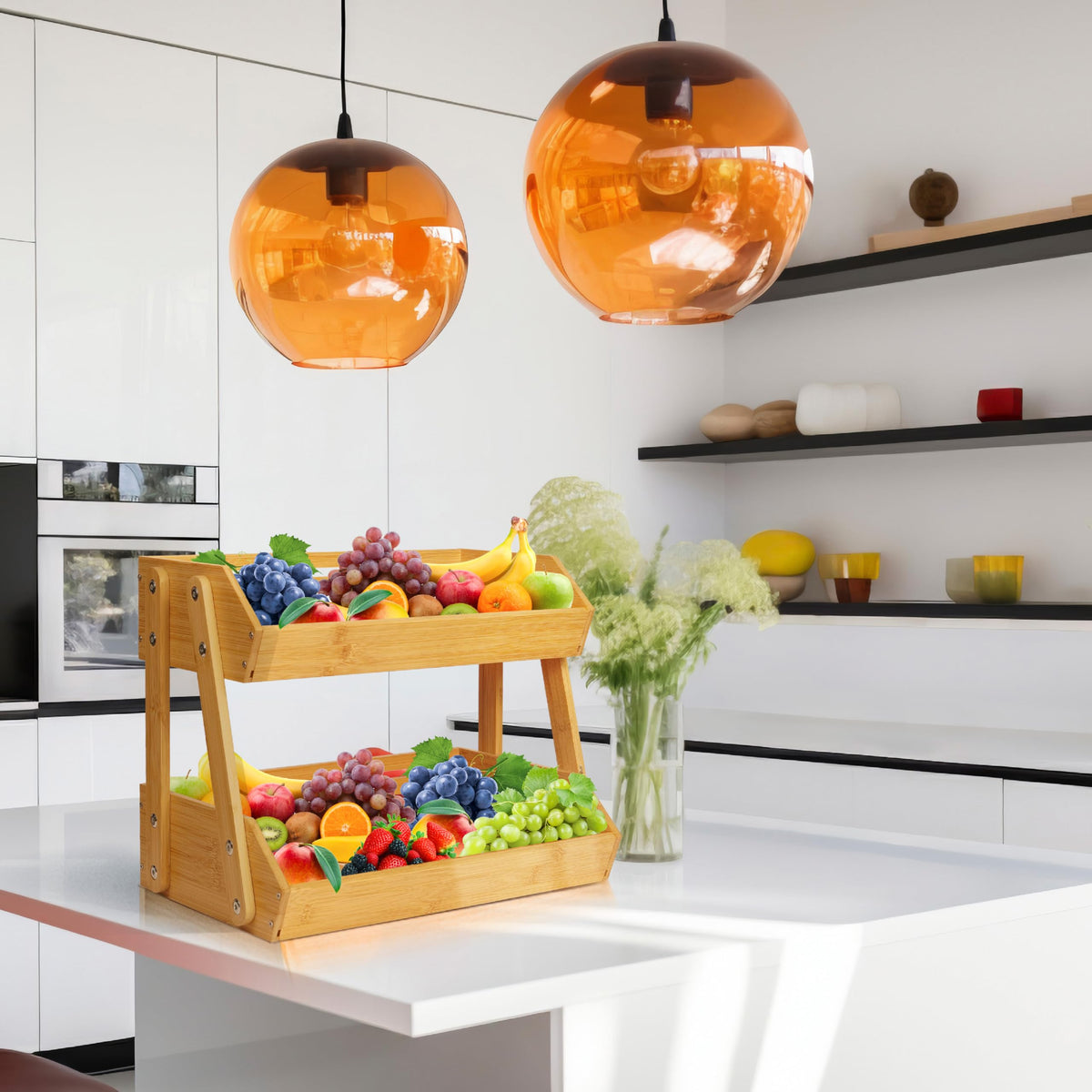 Bewbow multi-function-storage holds fruits, vegetables, spices, and snacks.