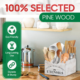 Bewbow utensil holder displayed on a countertop in a farmhouse-inspired kitchen