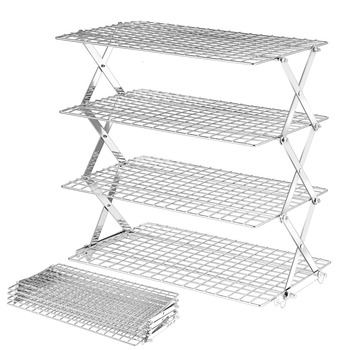 BEWOS 4-tier cooling rack top view demonstrates adjustable height for tall cakes