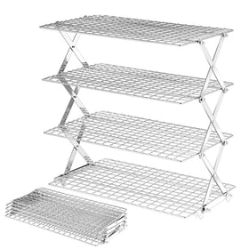 BEWOS 4-tier cooling rack top view demonstrates adjustable height for tall cakes