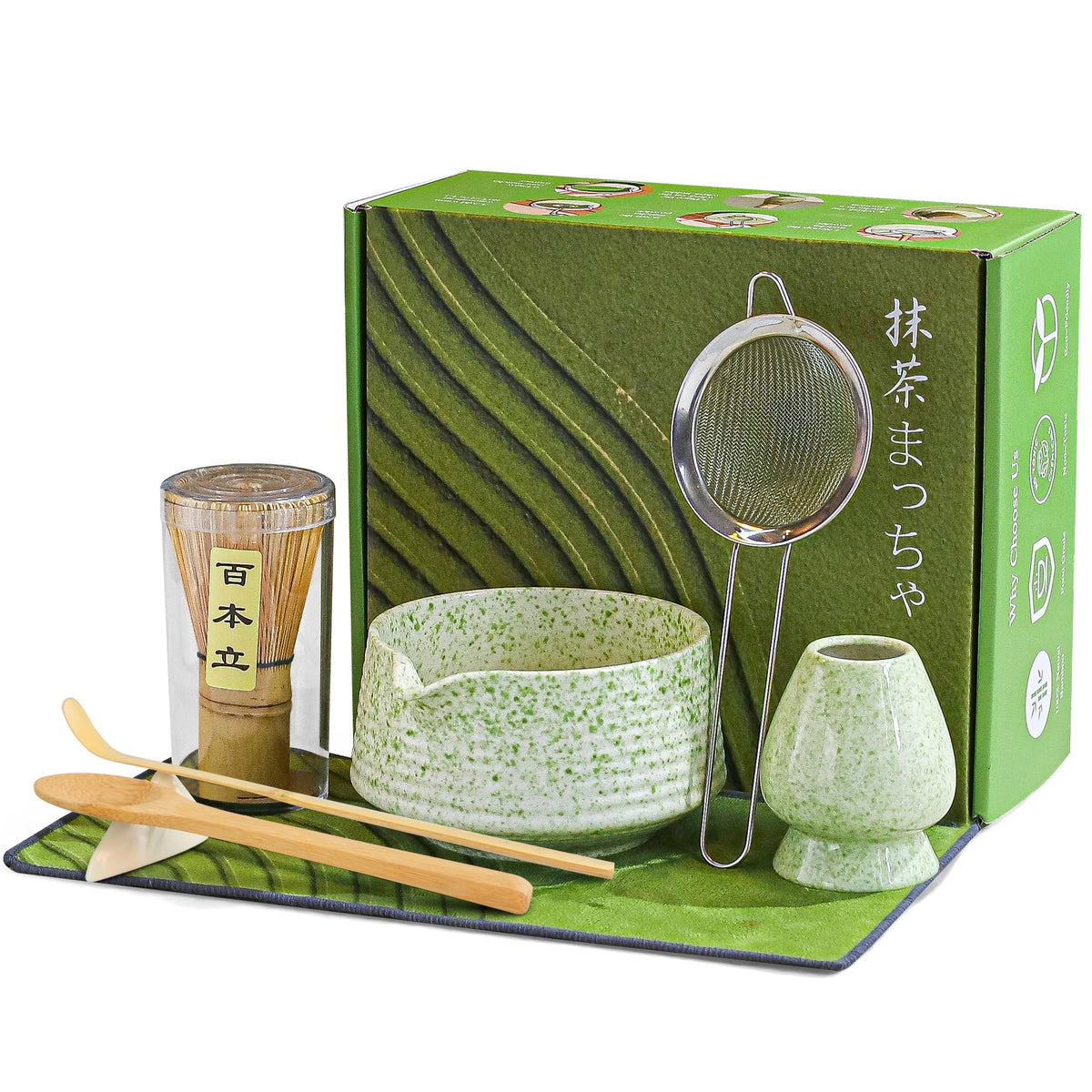 BEWOS 8 piece matcha set bowl with spout for tidy pouring