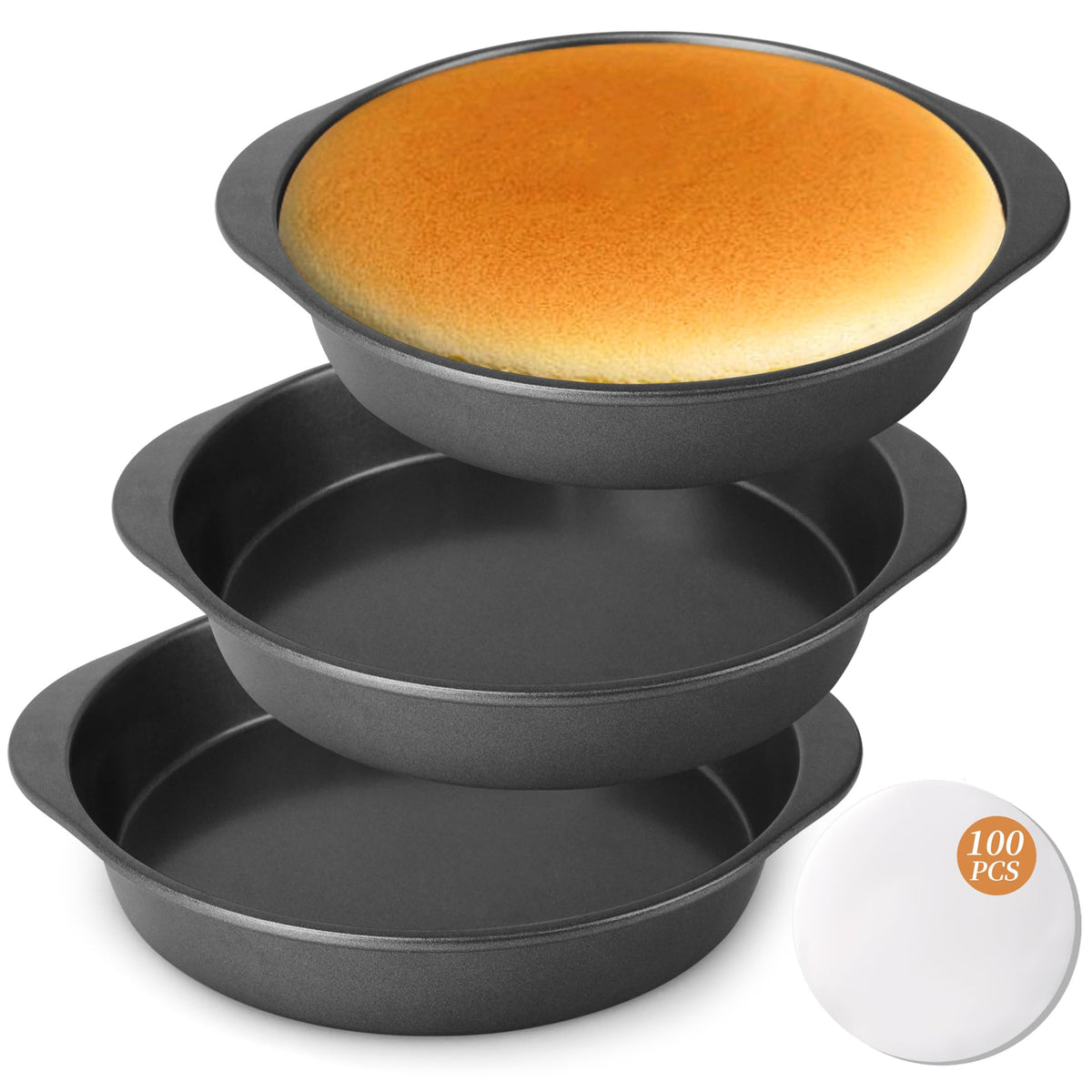 BEWOS 9 inch cake pan set with flat bottom for even baking results