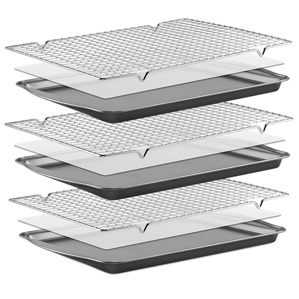 BEWOS baking sheet set with racks promotes even browning and airflow for cookies