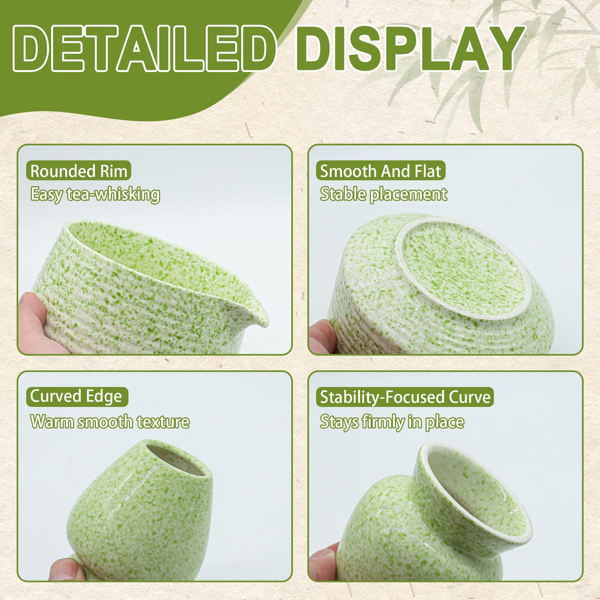BEWOS bamboo matcha whisk delivering silky foam quickly