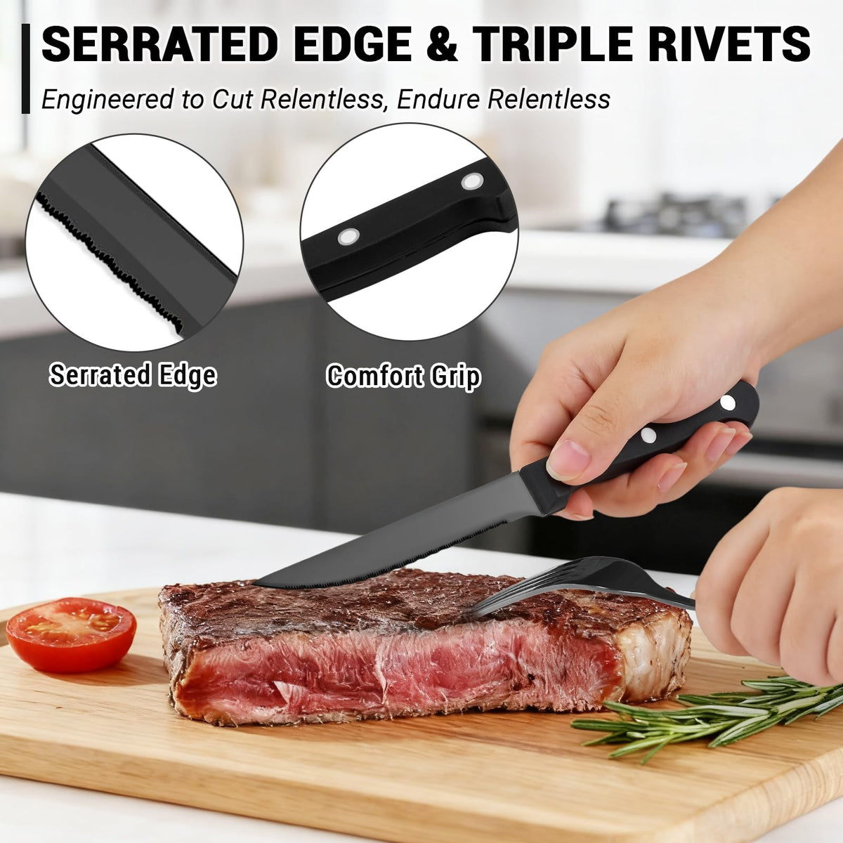 BEWOS black finish flatware arranged on white plates elevating table aesthetics.
