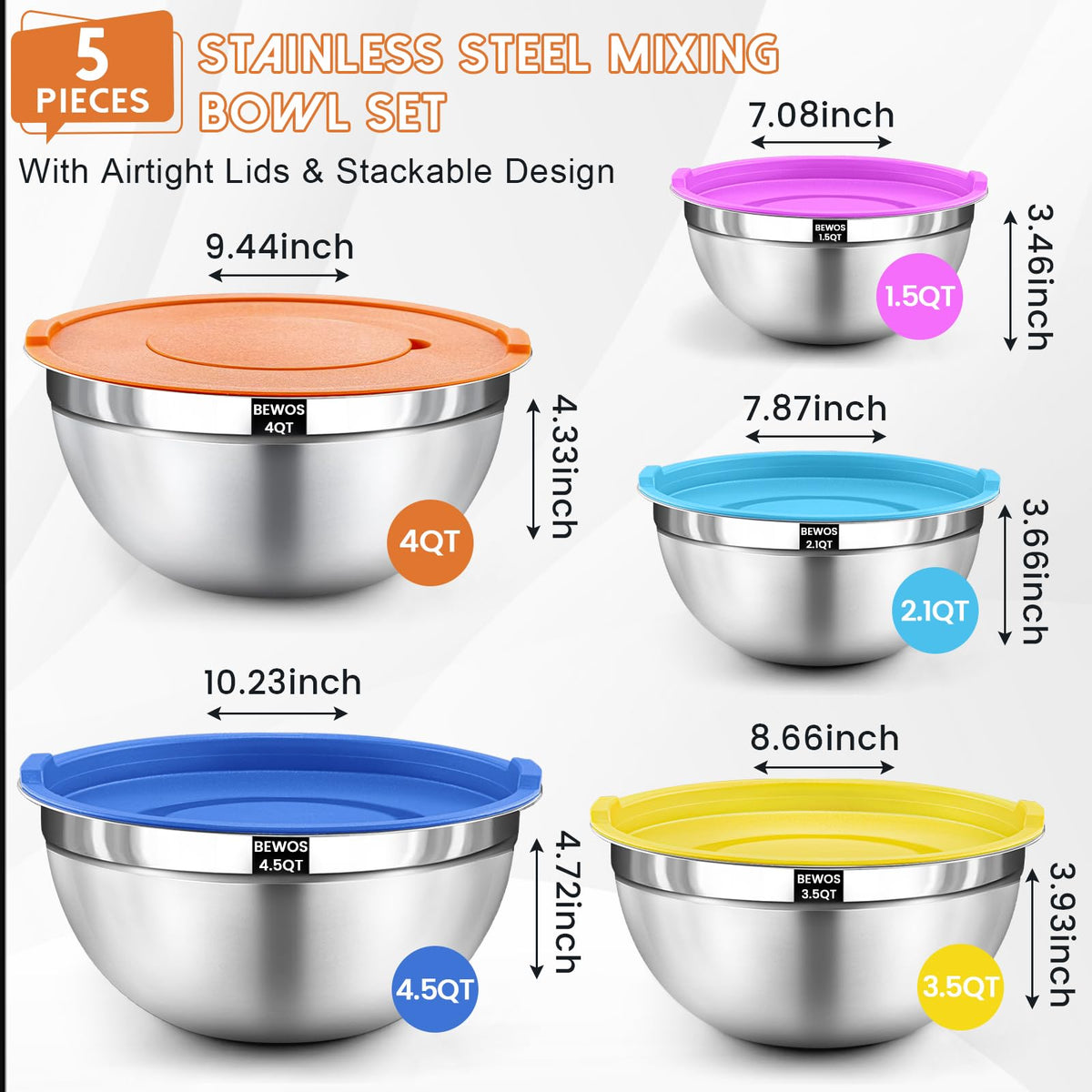 BEWOS bowls with clip-on lids preserve freshness while prepping and storing ingredients.