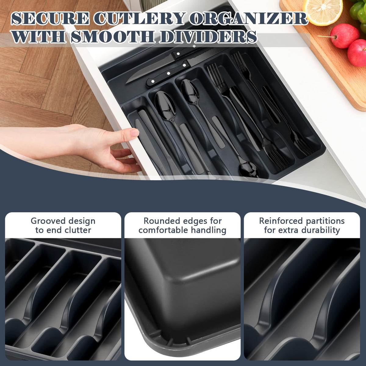 BEWOS drawer storage box keeps all utensils neatly separated for quick access.