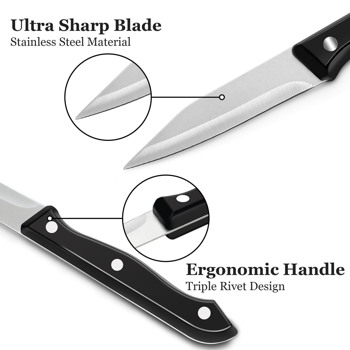 BEWOS ergonomic triple rivet handle provides secure, comfortable grip.