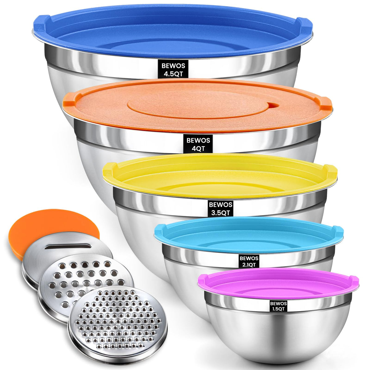 BEWOS mixing bowls with lids collection demonstrating space-saving nesting for everyday cooking.