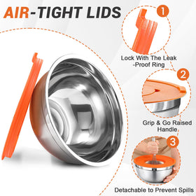BEWOS nesting stainless steel bowls save cabinet space and keep tools organized.