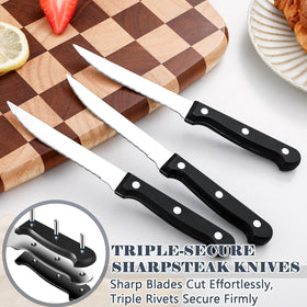 BEWOS serrated steak knives for clean, precise cuts.