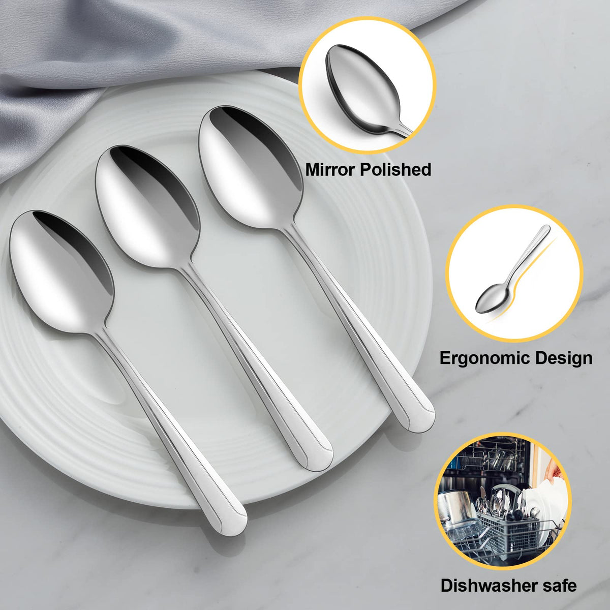 BEWOS stainless steel spoons with dishwasher-safe convenience.
