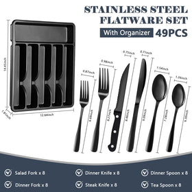 BEWOS three-prong serrated steak knives slicing smoothly for clean cuts.