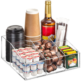 BEYGORM acrylic coffee bar station organizer front view keeps pods and accessory storage tidy