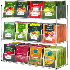 BEYGORM acrylic tea bag organizer with twelve compartments for tidy counter storage