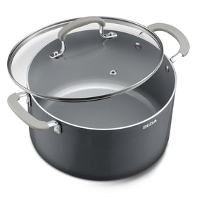 BEZIA 8QT stock pot with lid on stove for easy weeknight meals.