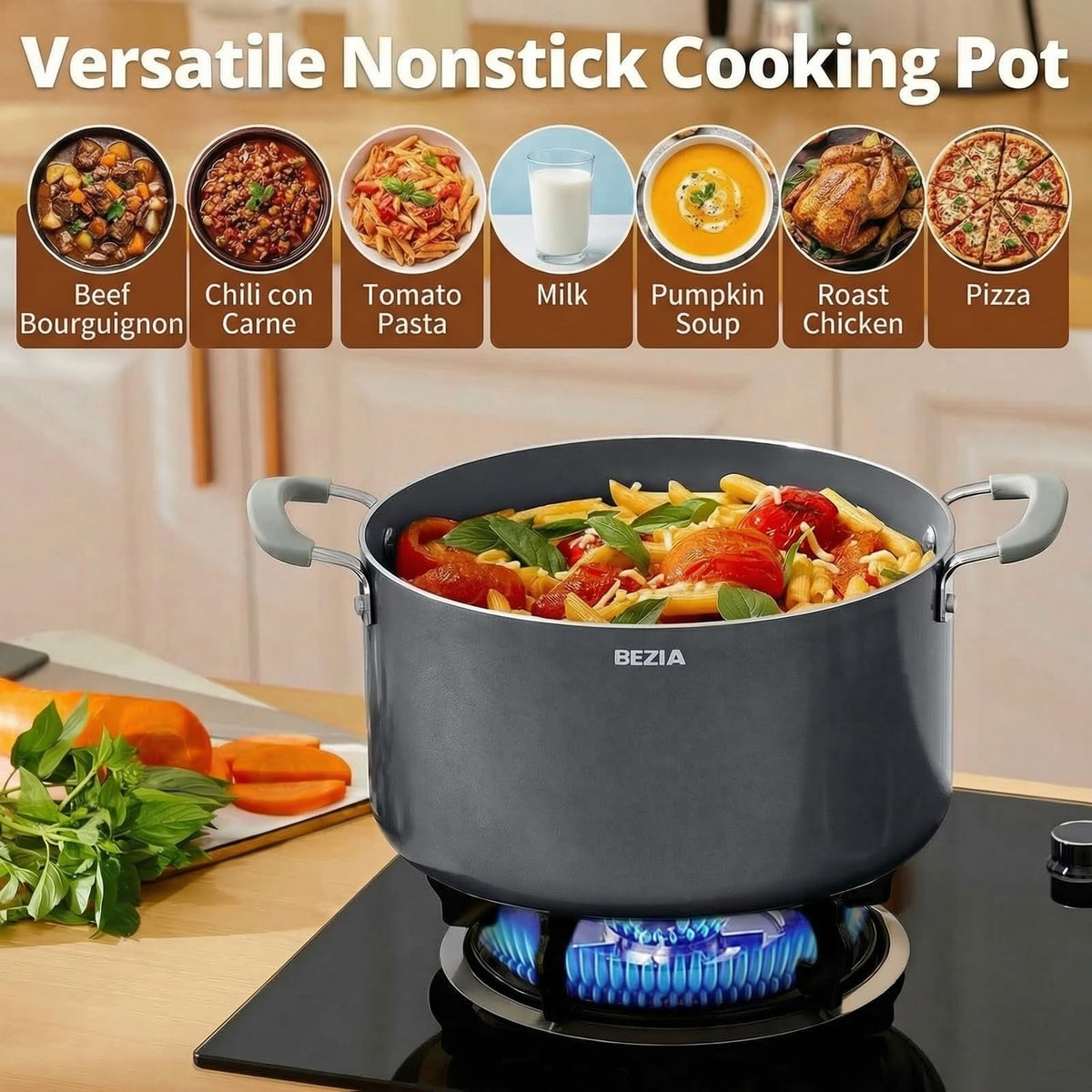 BEZIA induction-ready base delivers fast, even heating on compatible stoves